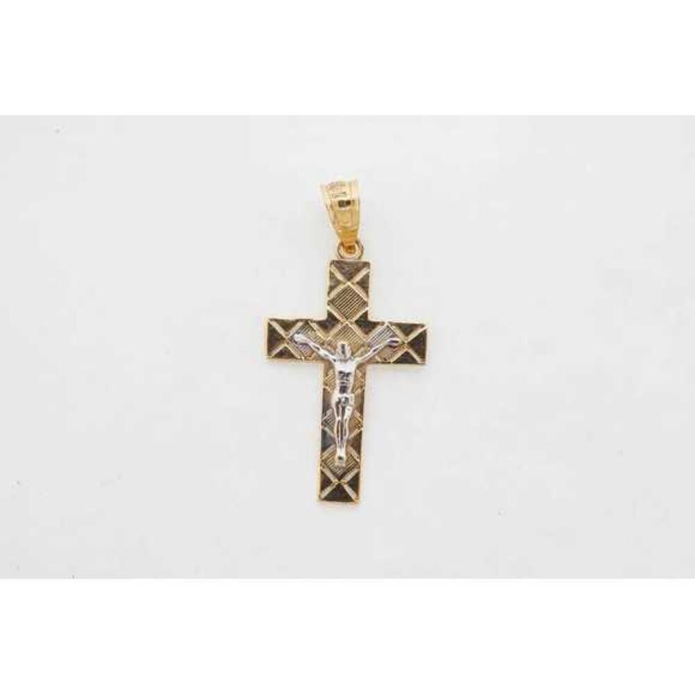 Estate 14k Yellow Gold Cross Charm Pendant Vintage Style - Picture 1 of 6
